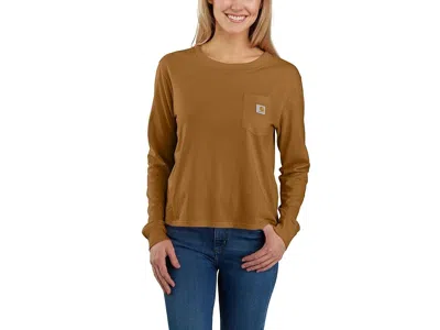 Carhartt Loose Fit Lightweight Long Sleeve Crew Neck Pocket T-shirt In Brown