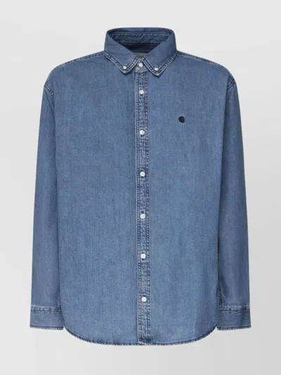 Carhartt Lucas Logo-embroidered Denim Shirt In Blue