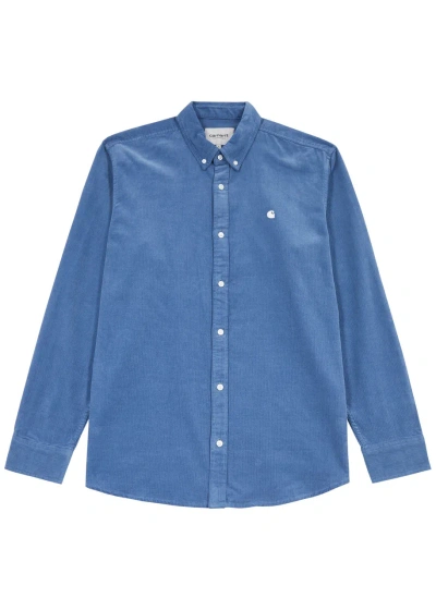 Carhartt Madison Logo-embroidered Corduroy Shirt In Sorrent / Wax