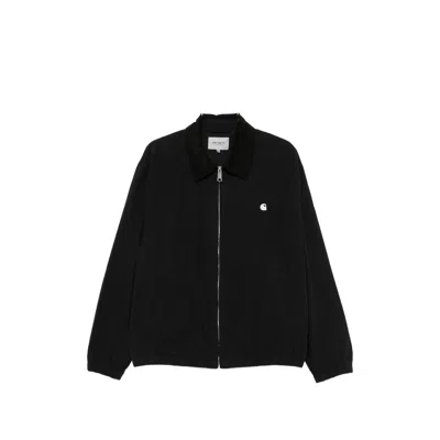 Carhartt Madison Logo-embroidered Corduroy-collar Zip-up Ripstop Cotton Jacket In Black