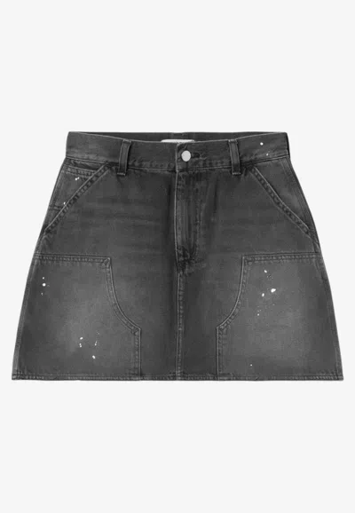 Carhartt Maeve Double-knee Washed Denim Skirt In Gray