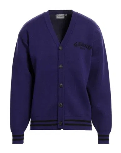 Carhartt Man Cardigan Dark Purple Size L Synthetic Fibers, Polyester, Acrylic, Polyamide, Wool In Blue