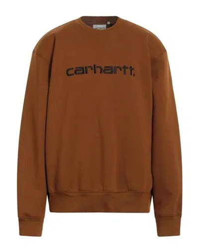 Carhartt Man Sweatshirt Brown Size Xl Cotton, Polyester, Elastane In Brown