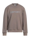 Carhartt Man Sweatshirt Taupe Size S Cotton, Polyester, Elastane In Grey