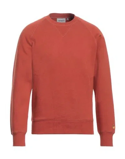 Carhartt Man Sweatshirt Rust Size S Cotton, Polyester In Brown