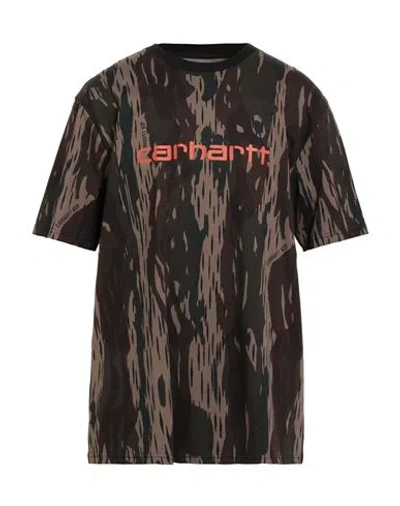 Carhartt Man T-shirt Dark Brown Size Xl Cotton