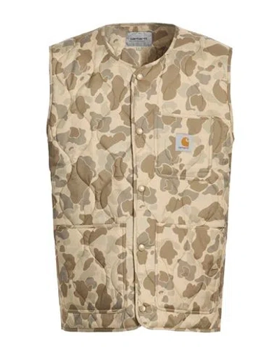 Carhartt Man Vest Khaki Size S Recycled Polyester In Beige