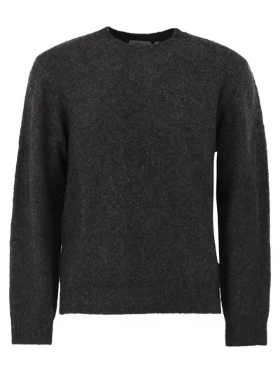Carhartt Mélange Crew Neck Knit With Embroidered Logo In Black