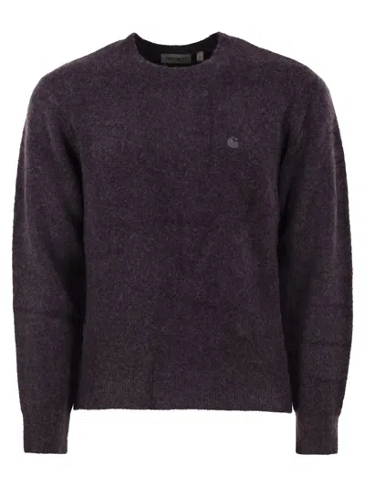 Carhartt Wip Mélange Crew Neck Knit With Embroidered Logo In Purple