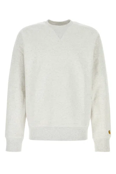 Carhartt Melange Light Grey Cotton Blend Chase Sweat In White