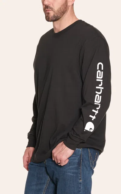 Carhartt Men's Black Loose Fit Long Sleeve With Logo Graphic Sleeve T-shirt