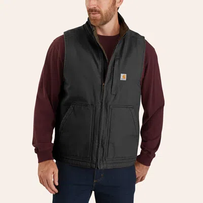 Carhartt Men's Black Washed Duck Mock Neck Sherpa Lined Vest