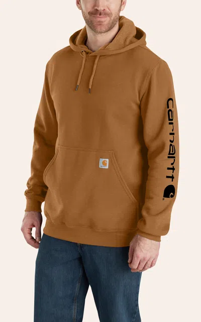 Carhartt Men's Caramel & Black Logo Graphic Sleeve Work Hoodie In Brown