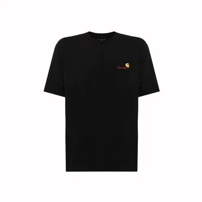 Pre-owned Carhartt Men's  Wip American Script Crew Neck T-shirt In Black