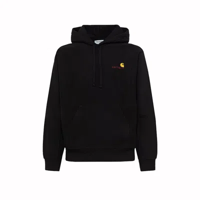 Pre-owned Carhartt Men's  Wip American Script Hooded Sweatshirt In Black