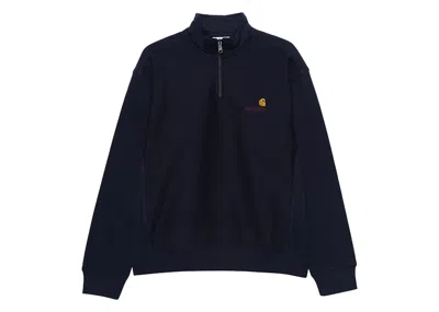 Pre-owned Carhartt Men's  Wip American Script Sweat Air Force Half Zip In Blue