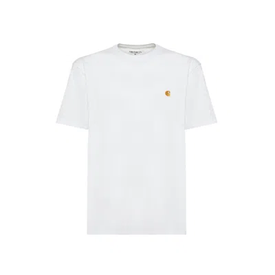 Pre-owned Carhartt Men's  Wip Chase Crew Neck T-shirt In White/gold