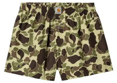 Pre-owned Carhartt Men's  Wip Cotton Boxer In Green Camo Duck