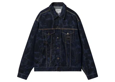 Pre-owned Carhartt Men's  Wip Duck Camo Helston Jacket In Stone Washed Blue