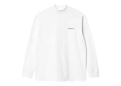 Pre-owned Carhartt Men's  Wip Mockneck Script Embroidery Long Sleeve T-shirt In White