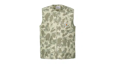 Pre-owned Carhartt Men's  Wip Quilted Skyton Padding Vest In Desert Camo In Brown