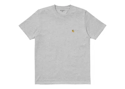 Pre-owned Carhartt Men's  Wip Short Sleeve Chase T-shirt In Ash Heather/gold