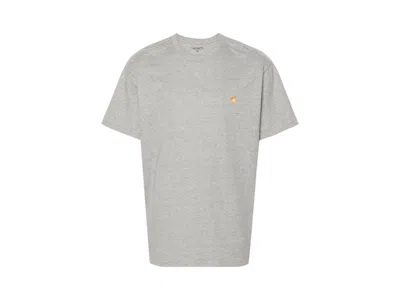 Pre-owned Carhartt Men's  Wip Short Sleeve Chase T-shirt In Grey Heather/gold