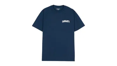 Pre-owned Carhartt Men's  Wip University Script Short Sleeve T-shirt In Navy Blue