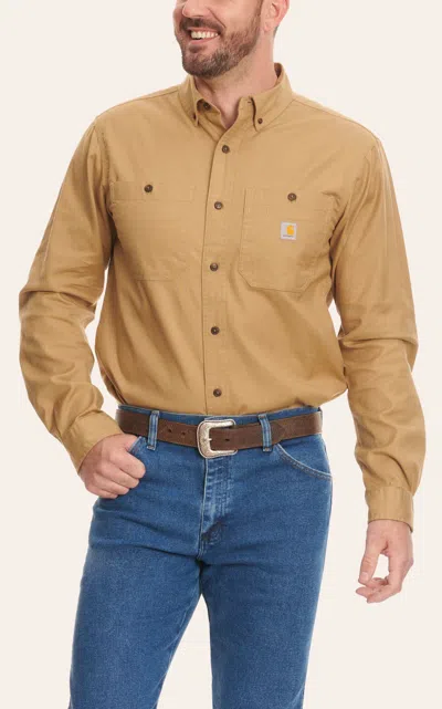 Carhartt Men's Dark Khaki Rugged Flex Rigby Long Sleeve Work Shirt In Brown