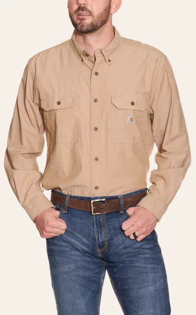 Carhartt Men's Dark Tan Chambray Loose Fit Long Sleeve Work Shirt In Brown