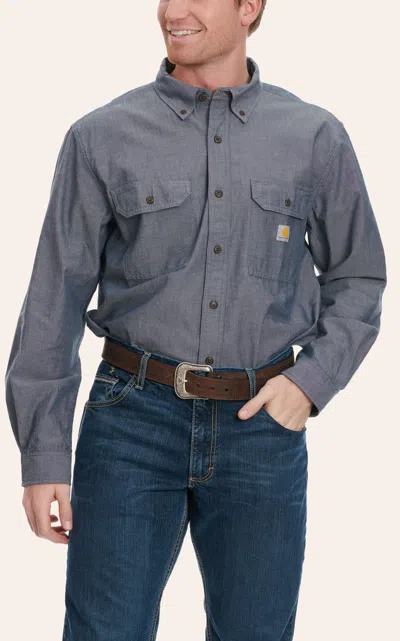 Carhartt Men's Denim Blue Mid-weight Chambray Loose Fitlong Sleeve Work Shirt In Gray