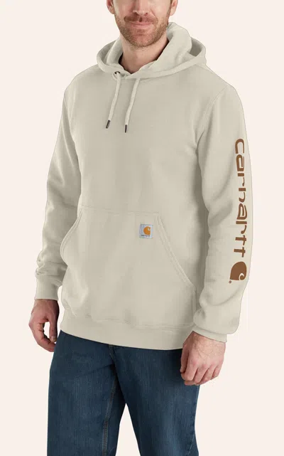 Carhartt Men's Eggshell & Caramel Logo Graphic Sleeve Work Hoodie In White