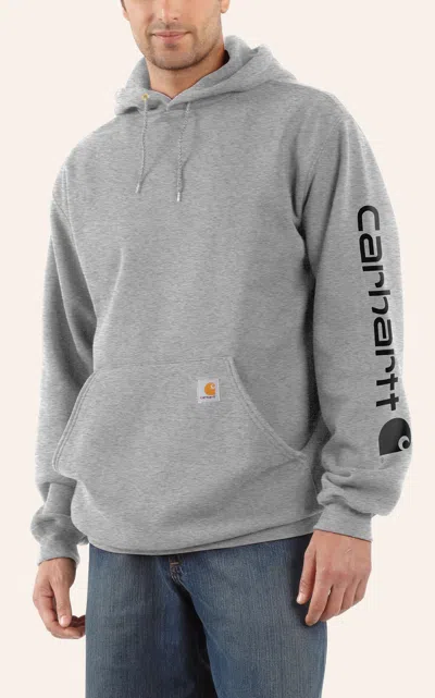 Carhartt Men's Gray & Black Logo Graphic Sleeve Work Hoodie