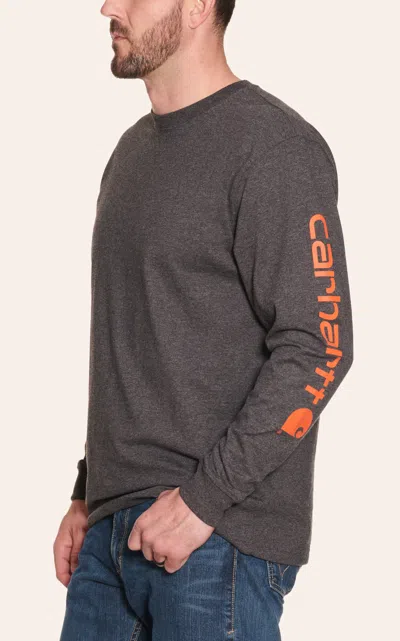 Carhartt Men's Heather Charcoal Logo Graphic Sleeve T-shirt In Gray