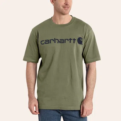 Carhartt Men's Loose Fit Heavyweight Dusty Olive & Navy Logo T-shirt In Green