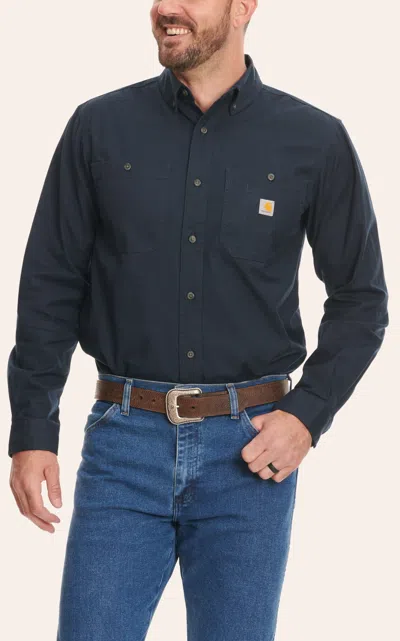Carhartt Men's Navy Rugged Flex Rigby Long Sleeve Work Shirt In Blue