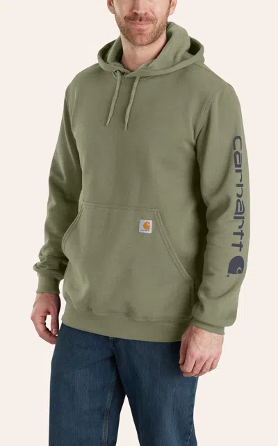 Carhartt Men's Olive & Navy Logo Graphic Sleeve Hoodie In Green