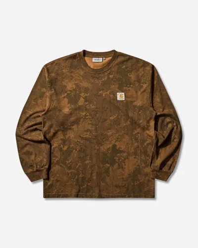 Carhartt Men S Camo Combi Longsleeve T-shirt Green / Hamilton Brown (garment Dyed) In Animal Print