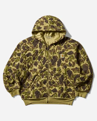 Carhartt Men S Hooded Vista Quilted Sweat Jacket Camo Duck / Green (garment Dyed) In Multi