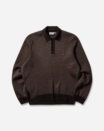 Carhartt Men S Lowis Longsleeve Polo Lowis Houndstooth / Vitola Heather In Brown