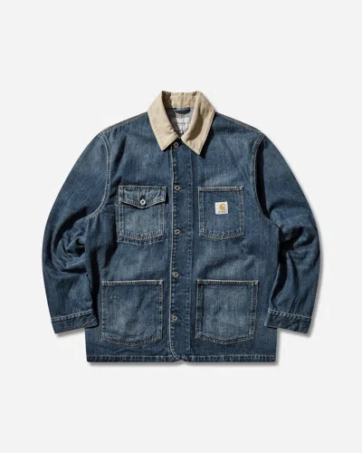 Carhartt Men S Warren Chore Coat Blue / Dusty H Brown (dark Used)