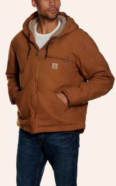 Carhartt Men's Washed Duck Brown Sherpa Lined Jacket