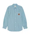 Carhartt Striped Cotton Shirt Jacket With Chest Pocket In Blue Rinsed