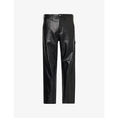 Carhartt Mens  Wip Brand-patch Straight-leg Regular-fit Faux-leather Trousers In Black
