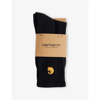Carhartt Mens Black / Gold Chase Logo-embroidered Cotton-blend Socks