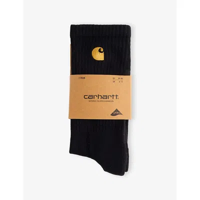Carhartt Mens Black / Gold Chase Logo-embroidered Stretch-cotton Blend Socks In Multi