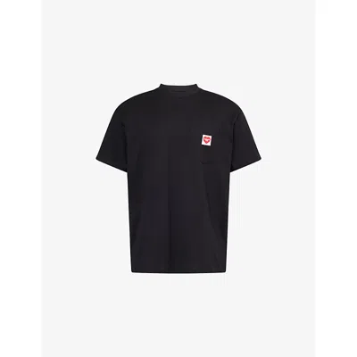 Carhartt Ip Mens Logo-patch Patch-pocket Cotton T-shirt Black / Red Xl
