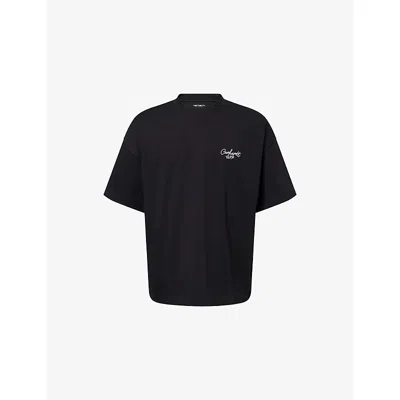 Carhartt Mens Black White Signature Script Crewneck Cotton-jersey T-shirt In Multi