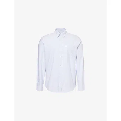 Carhartt Mens Blue Fog / White Logo-embroidered Long-sleeve Cotton Shirt