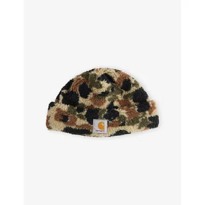 Carhartt Mens Camo Duck Jacq Green Prentis Logo-patch Knitted Beanie In Multi